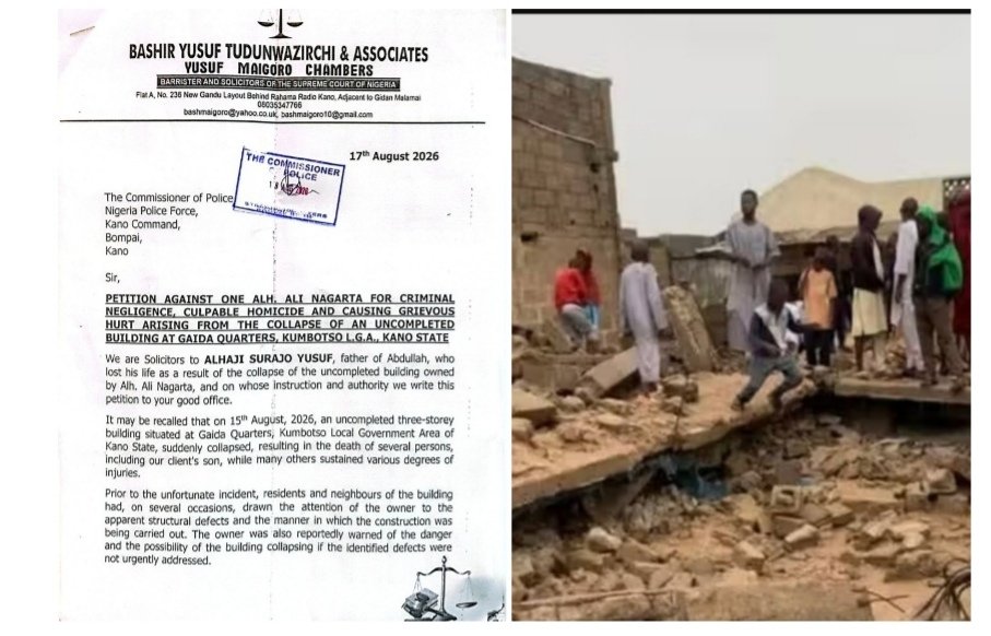 Lawyers petition Kano police over building collapse, demand criminal investigation